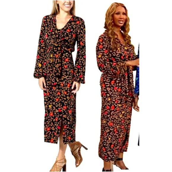 IMAN Chic Runway Jersey Dress & Tie Front Topper Leopard Print Set, Size 3XP - Picture 2 of 11